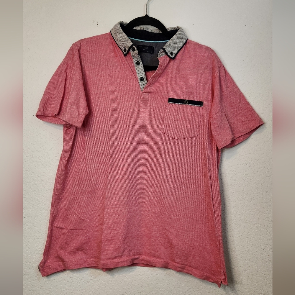 Denim & Flower Ricky Singh Salmon Pink Polo with Contrast Collor, Size L